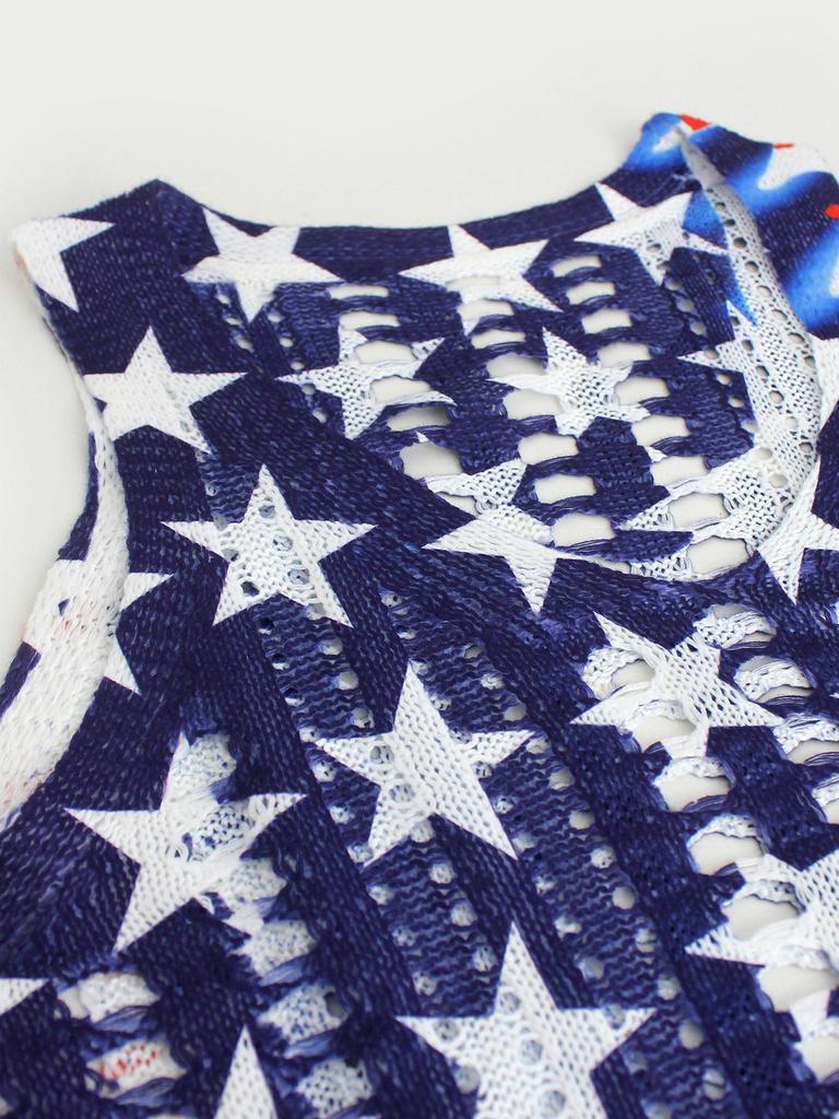 European and American Flag Pattern V-Neck Sleeveless Pullover for Spring/Summer Beach Vacation