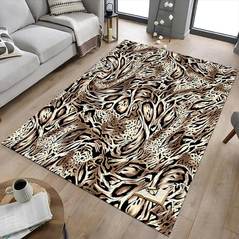 1PC Leopard Print Tiger Skin Non-Slip Floor Carpet Compatible for Office&Living Room&Bedroom&Dining Room - Flat- Soft & Pattern, Vibrant Colors-W302