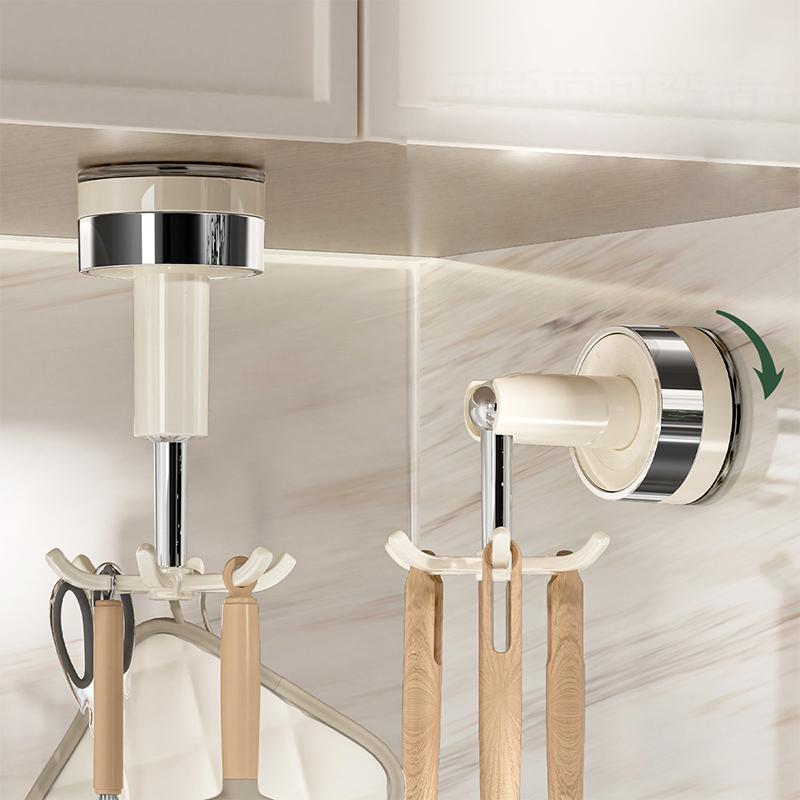 Wall Mounted 360° Rotating Folding Hook Powerful Punch-Free Kitchen Utensil Holder Space-Saving Traceless Wall Hook For Home