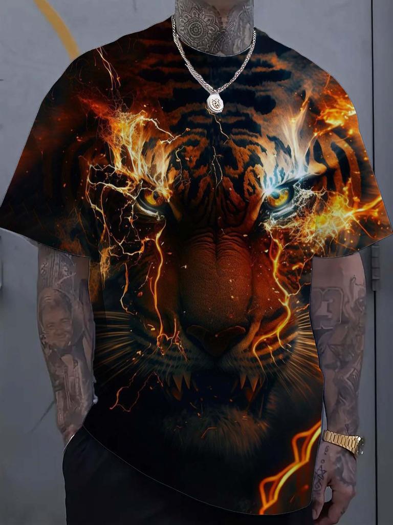 Men's T-Shirt Animal Tiger Pattern 3D Print Tops Tees New Summer Women Streetwear Fashion Oversized Unisex T Shirt Men Clothes