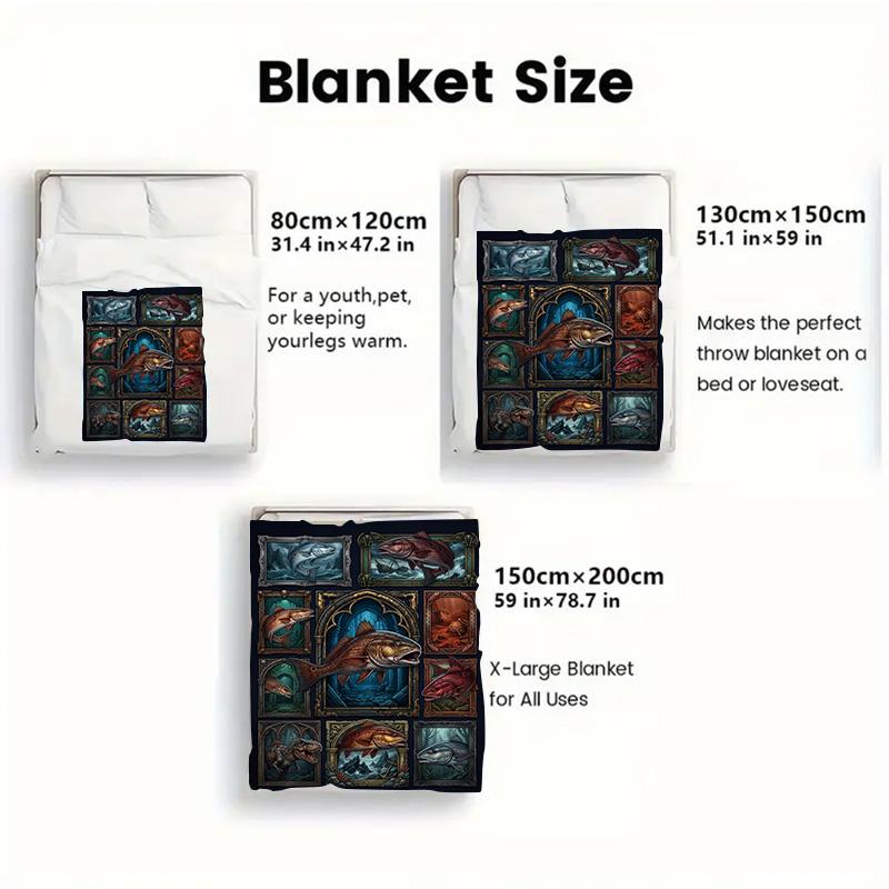 Fish Fantasies 2D Flat Pattern Flannel Blanket, High quality All Seasons, Home Decor, Warmth and Comfort, Perfect for Christmas Gifts.