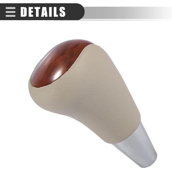 Motoforti Car Automatic Gear Stick Shift Knob, for Toyota RAV4 Camry Corolla, Faux Leather, Wood, Beige Brown