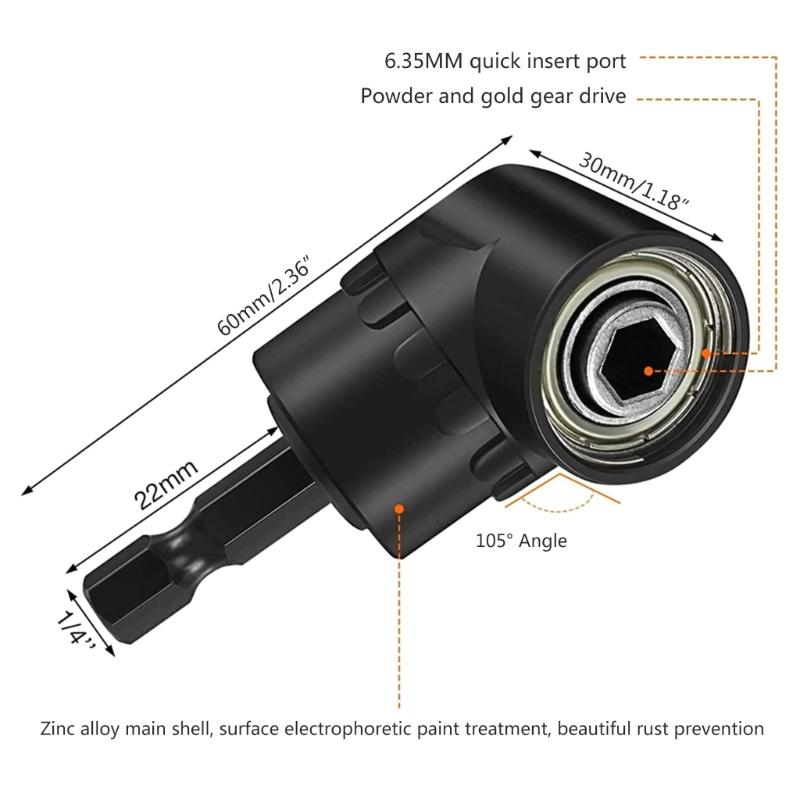 Drill Bit Holder 105° Right Angle Drill Adapter 1/4" Screwdriver Bit Holder Drill Bit Extension for Drill Accessory