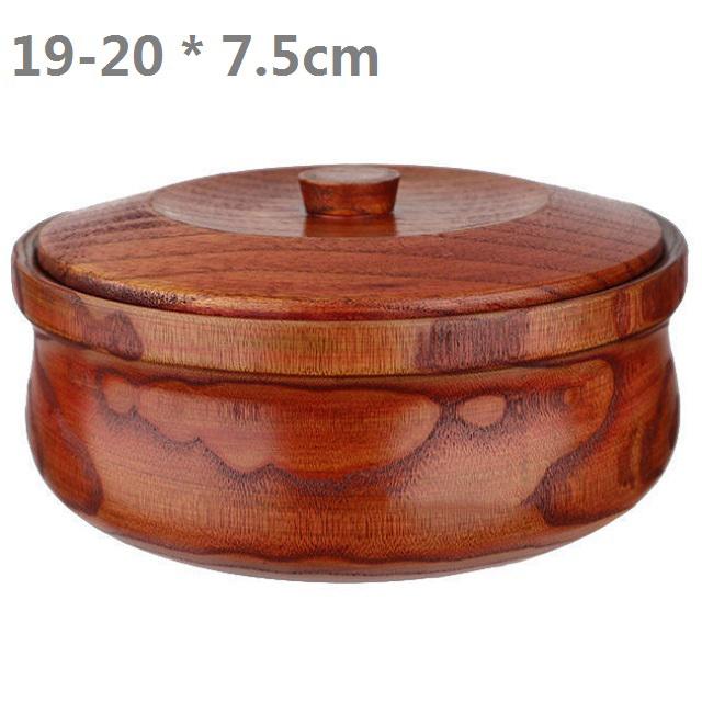 Solid Wooden Bowl with Lid Wooden Salad Bowl Reusable Serving Bowl for Salad, Fruits, Cereal, Soup, Rice, Everyday Use, Durable