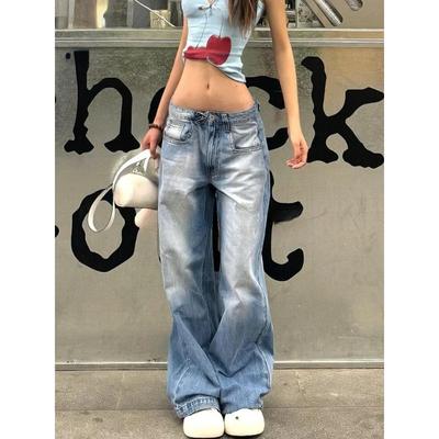 Kobiety Amerykański Vintage Y2k Japoński Harajuku Streetwear Baggy Low Rise Denim Spodnie Długie Spodnie 2000s Estetyczne Jean Kpop Punk