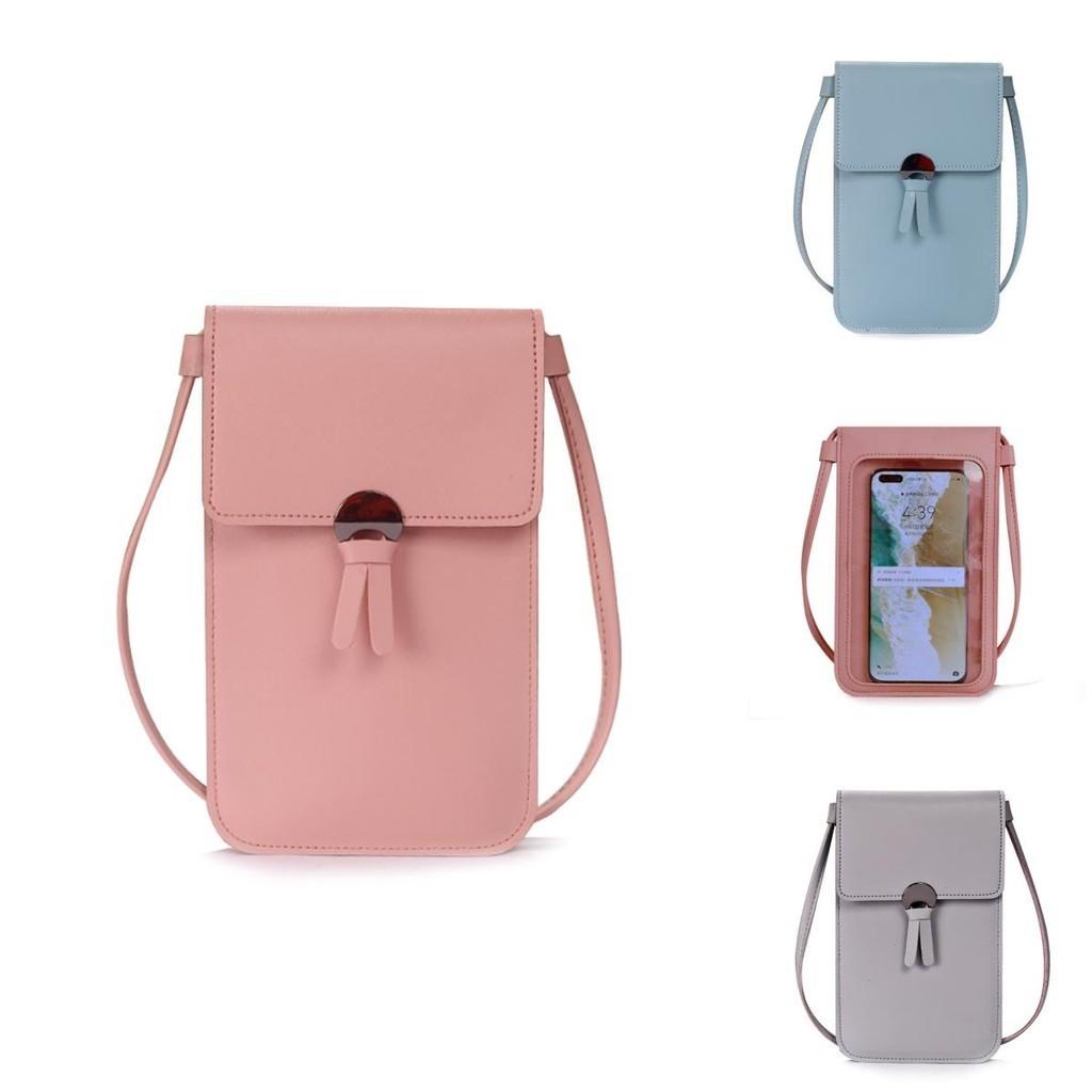 Women Transparent Touch Screen Mini Phone Pouch Shoulder Strap Mobile Bag With Snap Closure