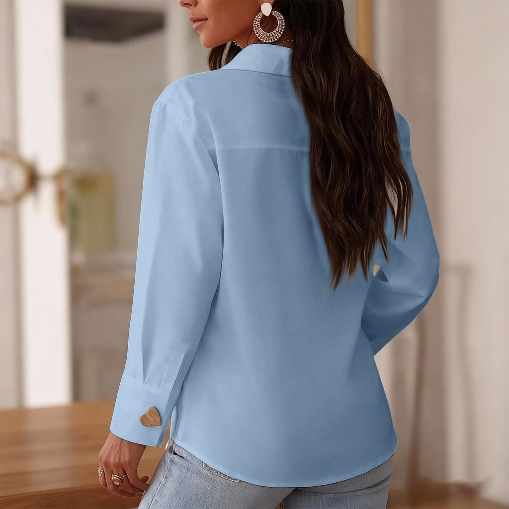 Chemise/Blouse élégante et polyvalente pour femme à motif cœur, boutonnage simple, manches longues.