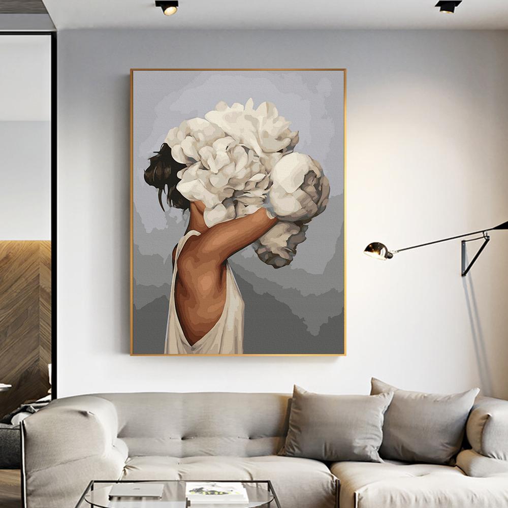 Blommor Kvinna Målning Modern Abstrakt Vägg Canvas Tryck Konst Poster Nyckfull Enkel Bild för Vardagsrum Heminredning Cuadros