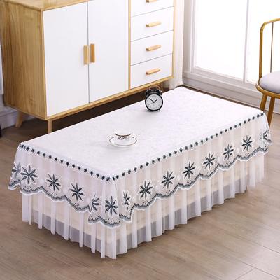 Mantel de color sólido a prueba de agua y aceite con encaje bordado y dobladillo de gasa fina, mantel para mesa de comedor, mueble de TV, funda antipolvo