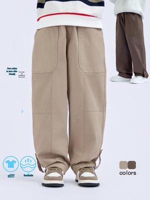 Children's Cotton Workwear Sweatpants: 2025 Autumn Boys' Stylish Straight-Leg, Street-Style Punk Wide-Leg Casual Pants