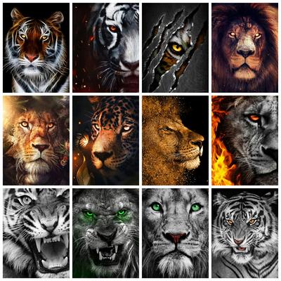 5d diamantová malba Full Drill Tiger Lion Čtvercový/kulatý Výšivka Křížkový steh Zvířátka Mozaika Crystal Home Decor
