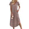 Abiti Lunghi Casual Comodi da Donna con Scollo a V, Orlo Svasato, Spacco, Manica Corta, Strisciati, per le Vacanze