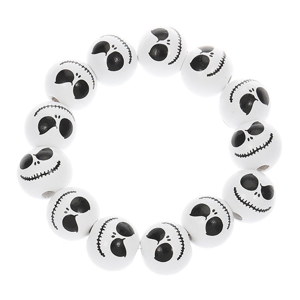Fashionable Halloween Wood Bead Bracelet Pumpkin Spidererb Funny Face Bangle Hand Link Chain for Women's Accessories