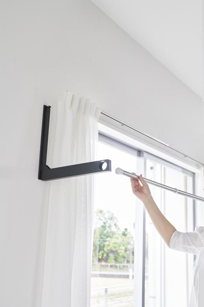 Yamazaki Jitsugyo Board Tweezers and Wood Screws Wall Folding Clothes Drying Pole Set of Compatible with Gypsum Board Black When W4 X D6 X Tower