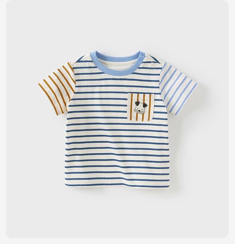 David Bella Children's Short Sleeved T-shirt Summer Outfit Boys' Pure Cotton Base Shirt Boys' Baby Striped Top