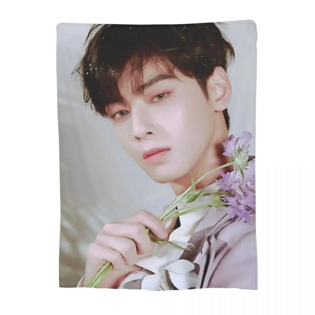Cha Eun Woo Flannel Print Throw Blanket UltraSoft Kpop Astro Inspired Bedspread for Sofa Car or Home Decor