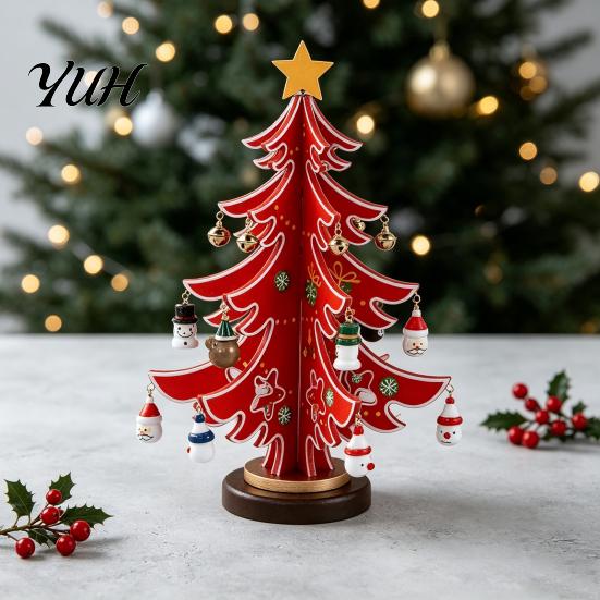 Christmas Party Supplies Wooden Tree Ornaments, 3D Rustic Tabletop Decor Indoor Decoration for Home Desk, Reusable Nordic Style Holiday Centerpiece