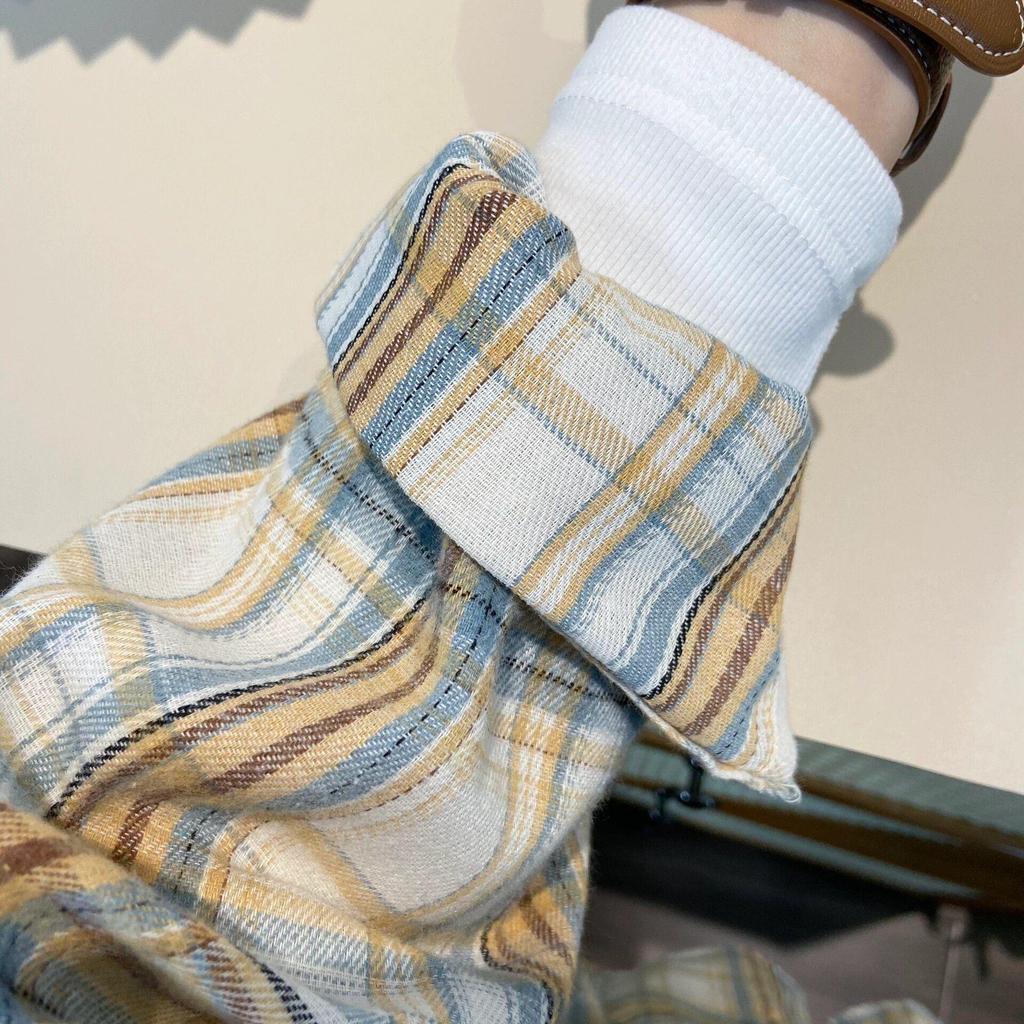 2025 Women's Retro Blue Plaid Shirt Jacket - Loose Fit, Long Sleeve for Spring & Autumn
