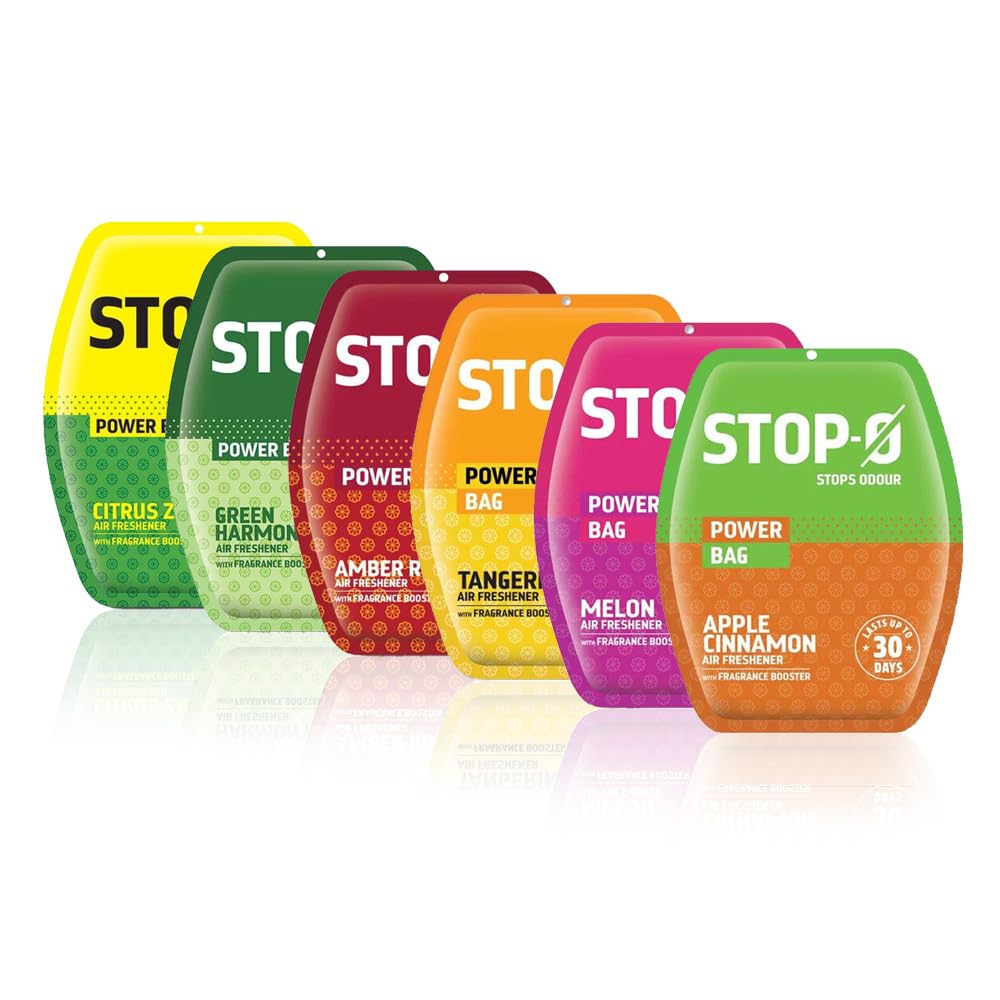 

Cycle Stop-O Power Bag Освежитель воздуха для ванной комнаты Упаковка из 6 штук Длительный эффект Ассорти ароматов Яблоко Корица Дыня Мандарин Амбра Роза Цитрусовый Зинг 10 г