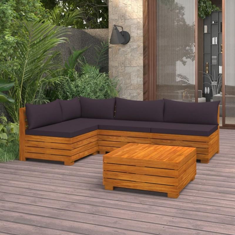 Día y Noche - Día y Noche Muebles de jardín 5 piezas con cojines madera maciza de acacia