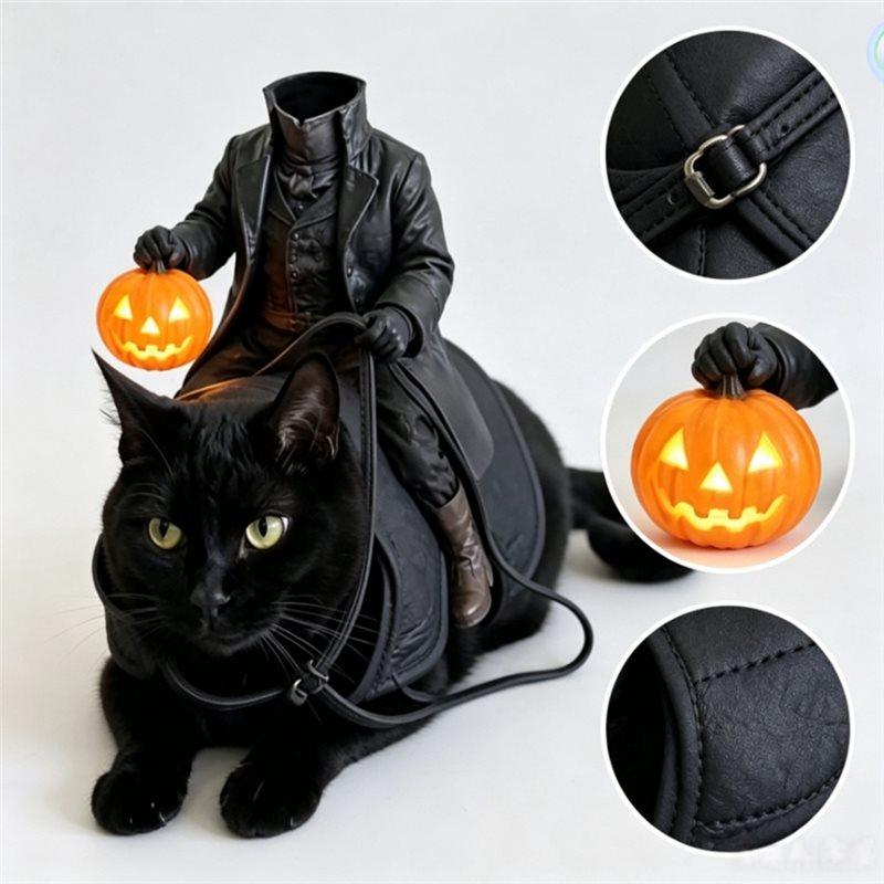Costume per Animali Cavaliere Senza Testa Costume per Animali Zucca, Regolabile Per Cani Gatti Ideale Per Feste di Halloween Foto E Passeggiate 5