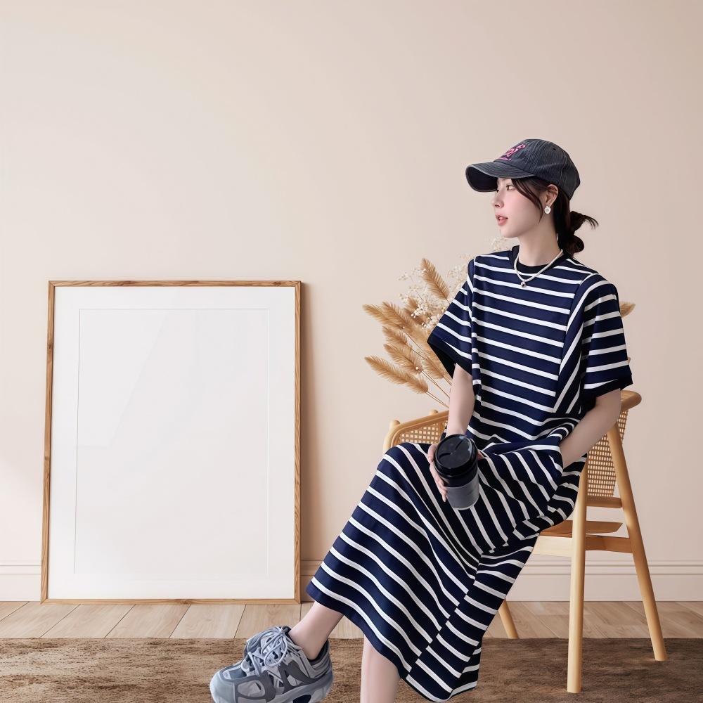 Gerades Schlankmachendes Übergrößen-Langkleid Lockeres T-Shirt-Kleid Sommer Damen Lässiges Schlankes Kleid