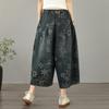 Pantaloni a zampa crop in denim jacquard floreale taglie forti