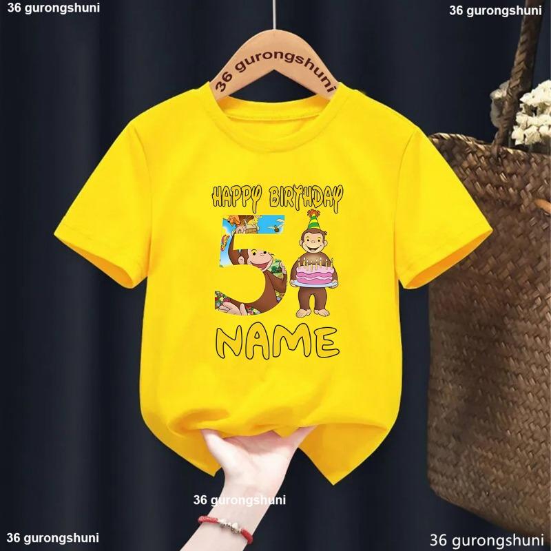 Curious George Cute Monkey Print Cartoon Boys Clothes 1 2 3 4 5 6 7 8 9 Years Birthday Number Kids T Shirt Baby Girls T-Shirts
