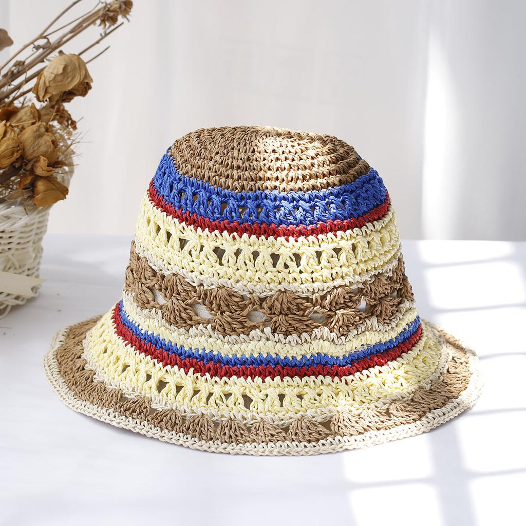 Women's Hats New Fashion Style Bucket Hat Multicolor Foldable Sun Crochet Hat For Beach, Travel And Vacation Handmade Straw Hat