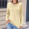 Women's Fashion Casual Solid Color Pleated Comfortable Round Neck Loose Long Sleeve T-shirt Top
