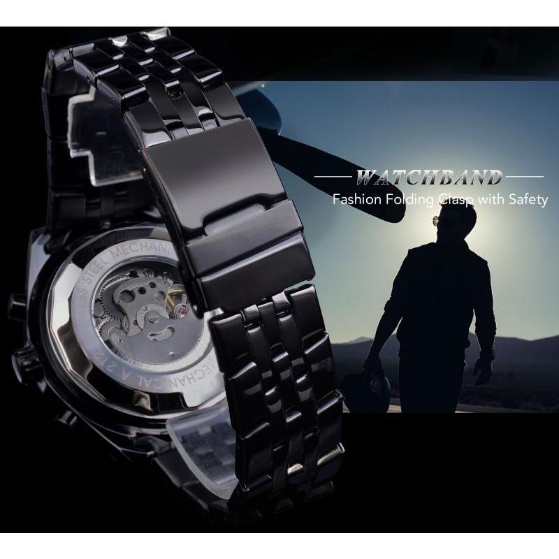 JARAGAR Herrenmode, lässig, hohl, multifunktional, großes Zifferblatt, automatische mechanische Uhr S1144-9