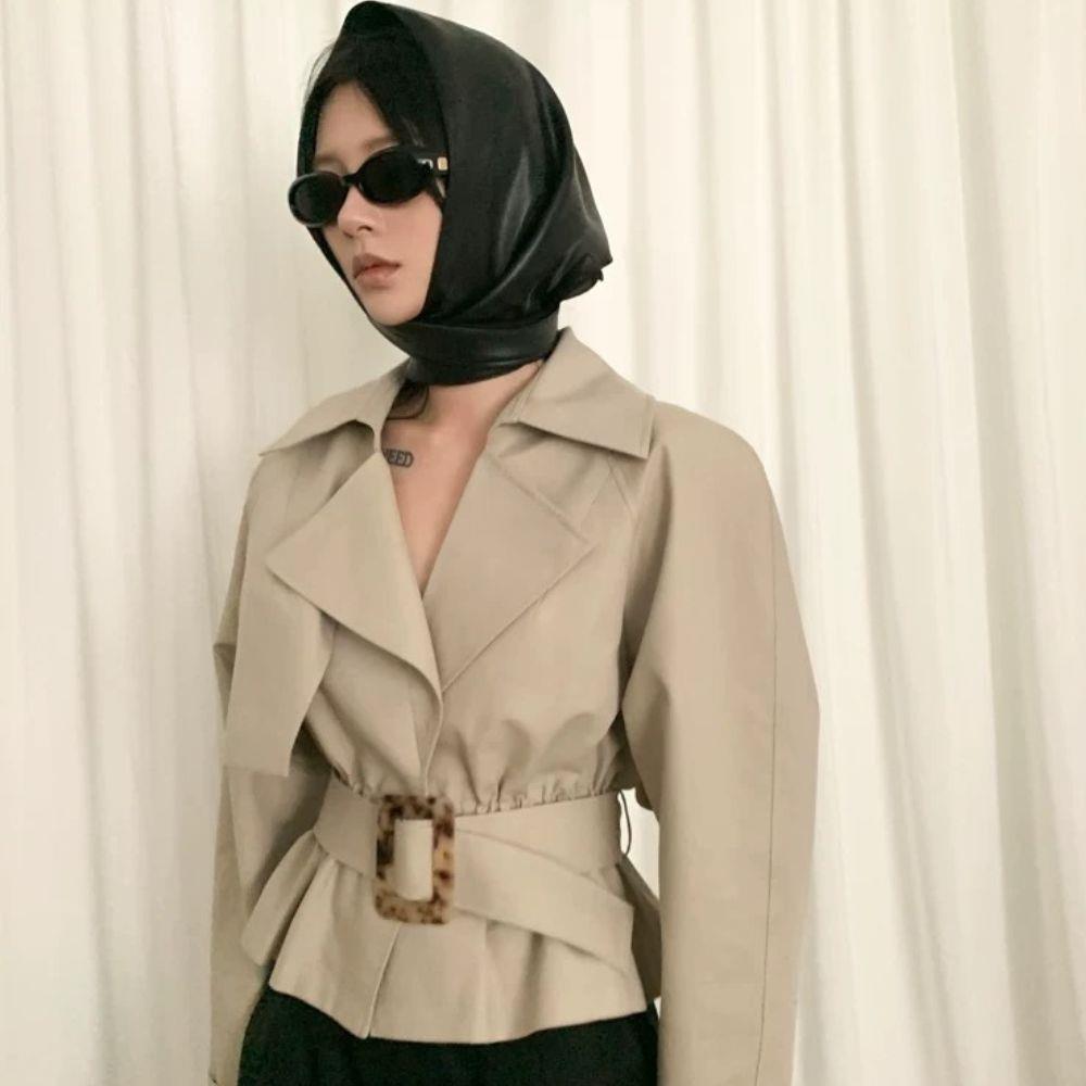 Designer Women Triangle Scarf Winter Warm Large Scarf Black Bandana Soft Faux Leather Kerchief Headscarf Shawl Wrap Headwraps