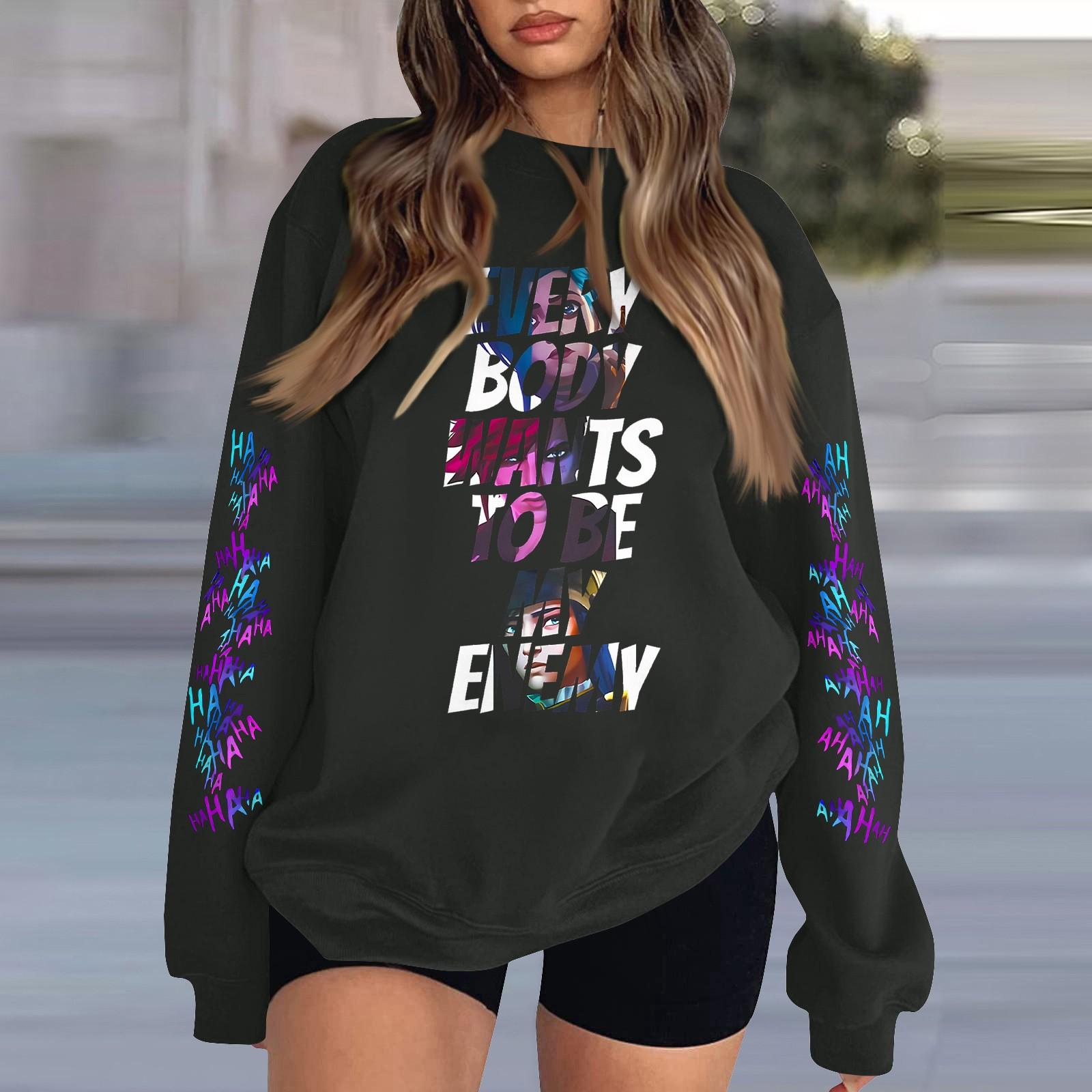 

Женская модная повседневная свободная толстовка с длинным рукавом и круглым вырезом XXL светло-серый