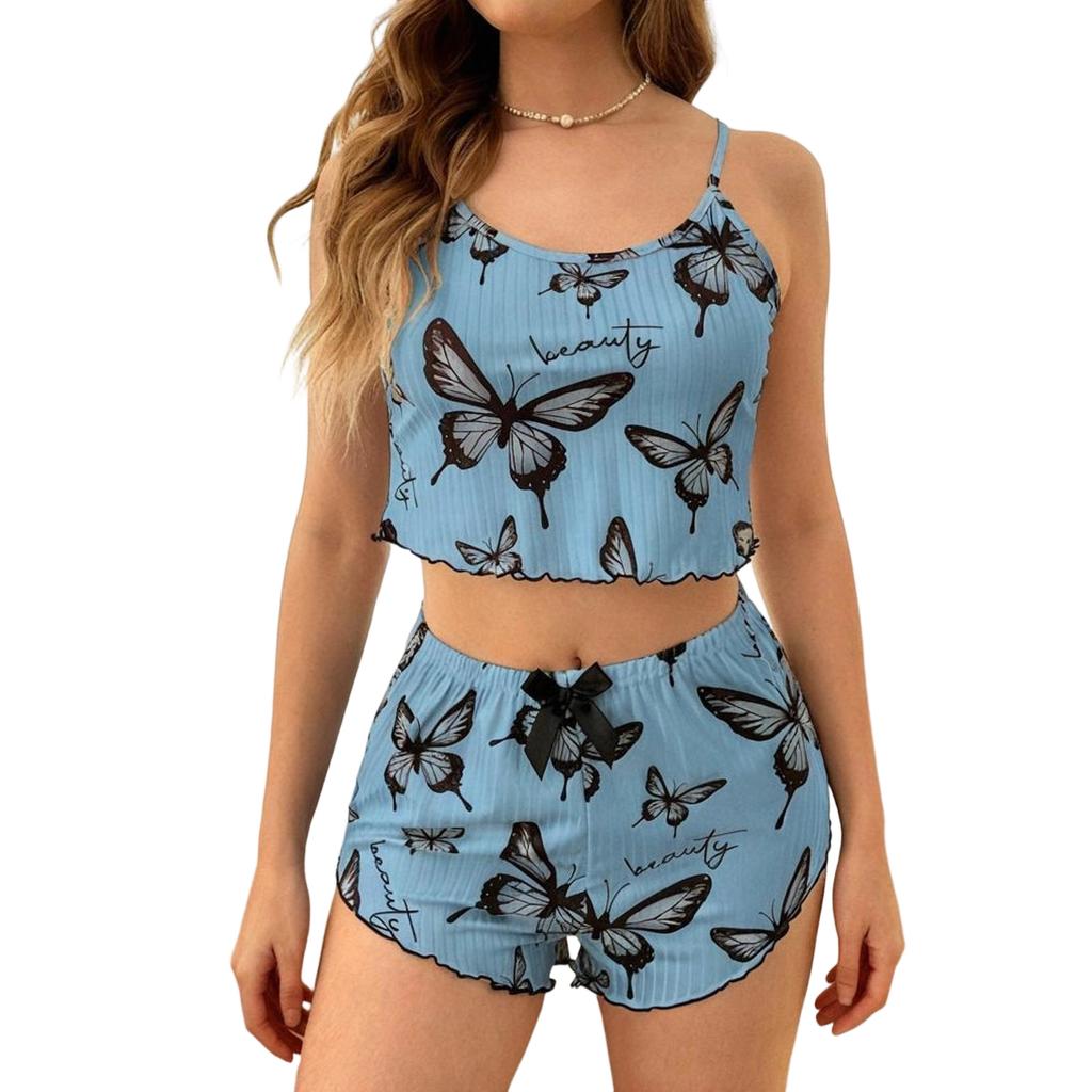 Conjunto de pijama suave de 2 piezas para mujer, conjunto de pantalones cortos sin mangas, conjuntos de ropa de estar por casa, pijamas, ropa de dormir
