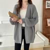 V Neck Loose Casual Cardigan Long Sweater Knitted Women Jacket Autumn and Winter Simple Solid Color Versatile Button Fashion Elegant Long Sleeve Coats