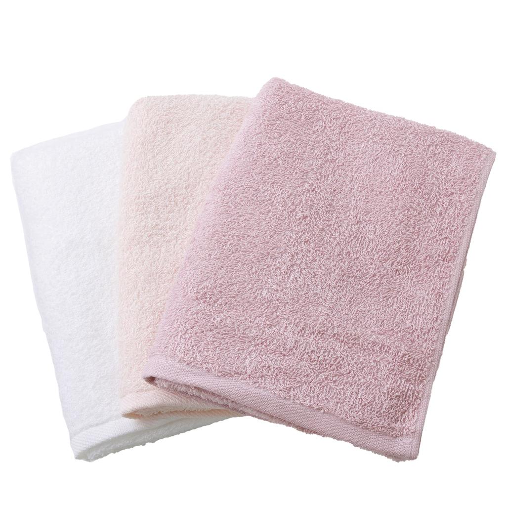Mukotowel Daily Face Slightly Senshu Made in Set of Pink Assortment Towels, Thin, Towel, Japan, 100% Cotton, 3,