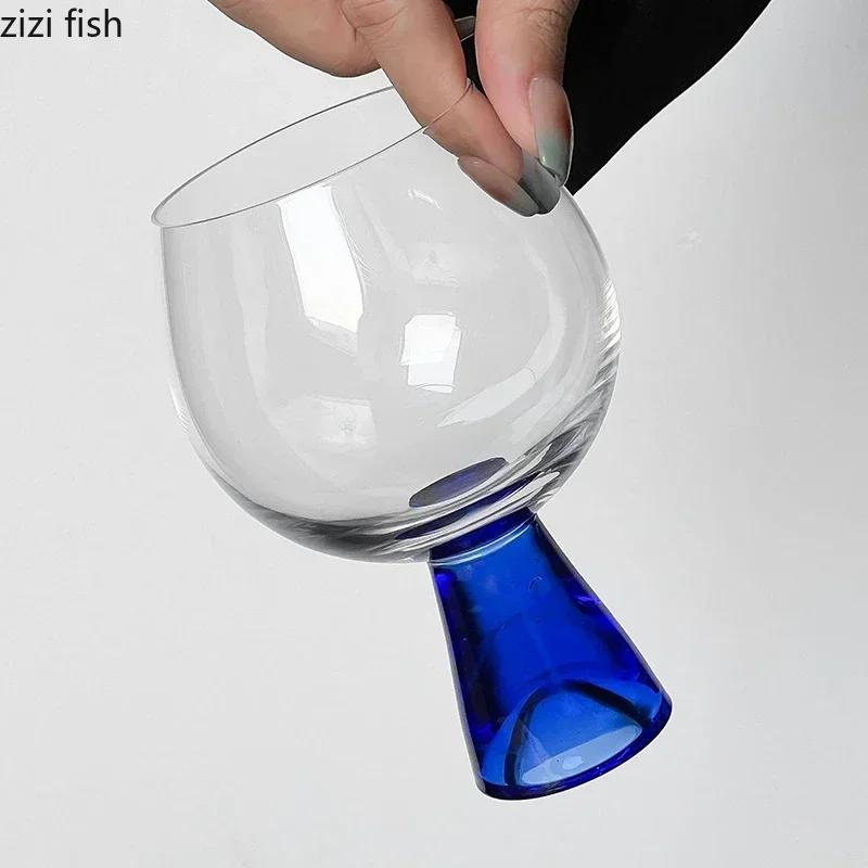 Blue Base High Foot Wine Glass Transparent Glass Cup Champagne Glass Beverage Juice Cup Dessert Bowl Water Cups Wine Cup