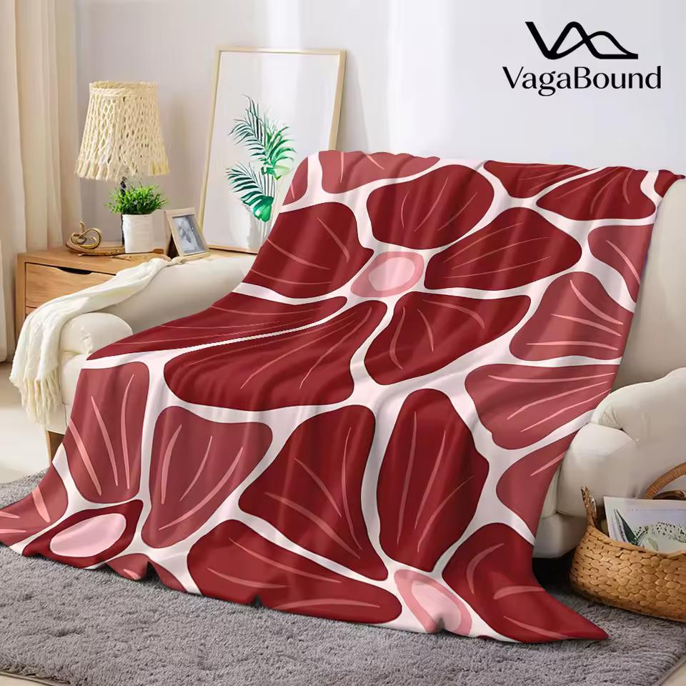 Minimal Burgundy Floral Flannel Blanket Warm Soft Halloween Christmas Decorative Couch Warm Cozy All-Season Gift