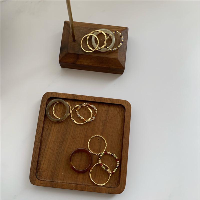 Korean Retro Rice Bead Acrylic Crystal Four-Piece Ring Set