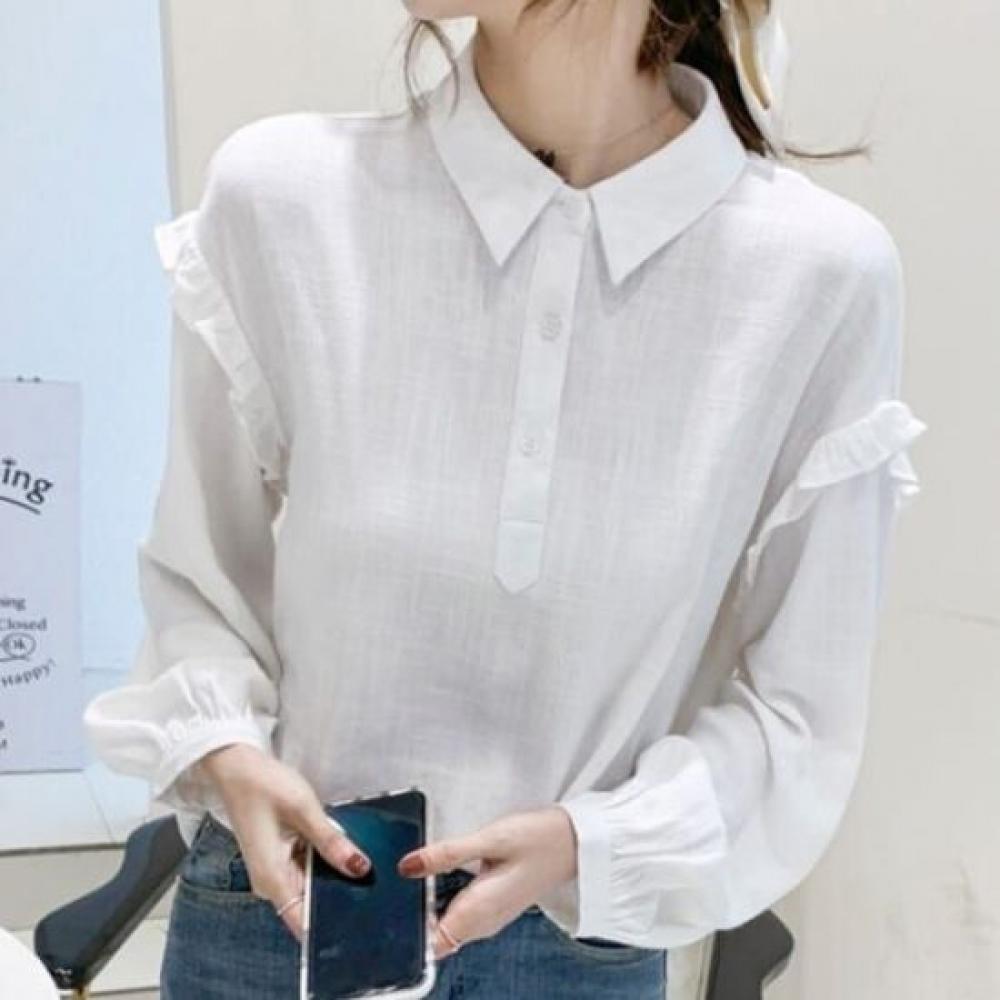 Navava Women Lovely Frill Collar Long Sleeve Shirt Nb3020