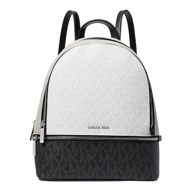 MICHAEL KORS Rhea Rhea branded micro-marked silver hardware coated canvas backpack medium women s black with white чёрный