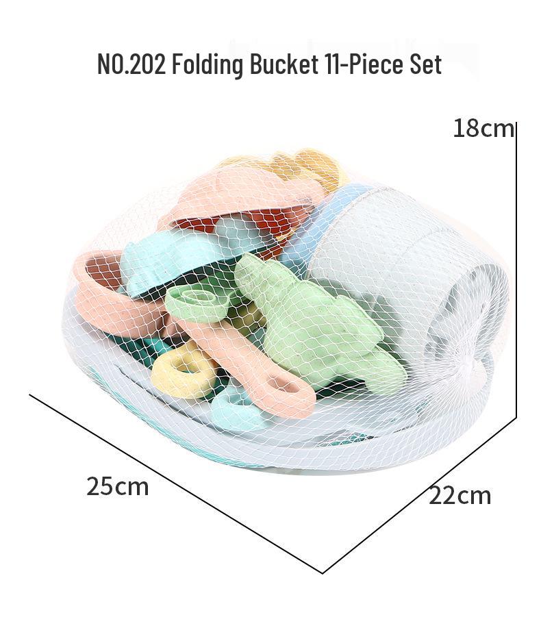 Children's 11-Piece Beach Sand Play Set - Folding Bucket and Shovels