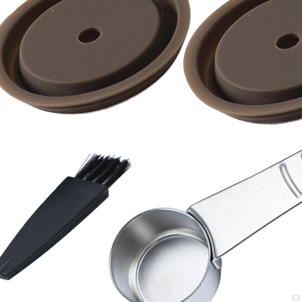 Coffee Discs Accessories, Reusable W/ Aluminum , Silicone, Refillable Lids Spoon Set for