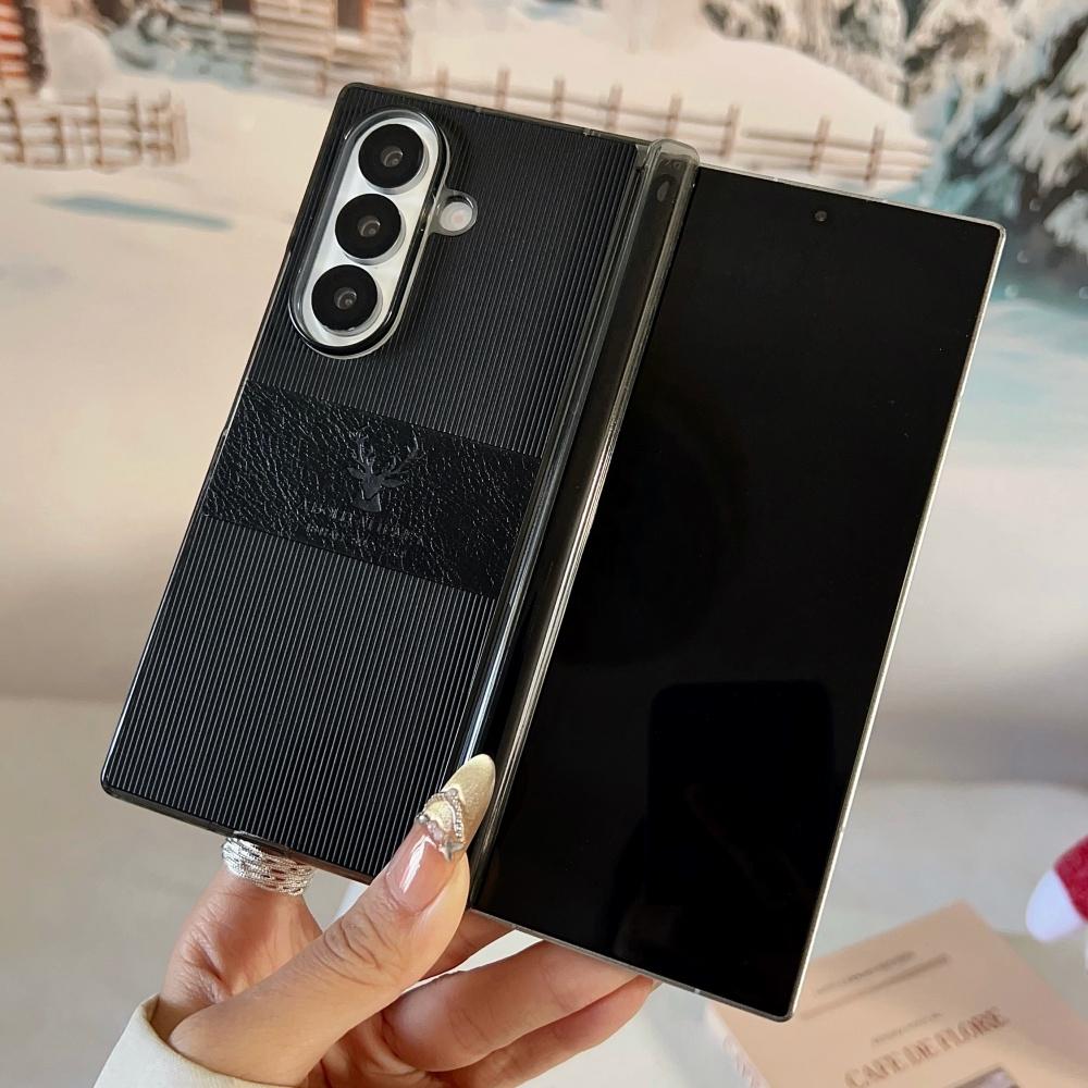 For Samsung Galaxy Z Fold 8 7 6 5 4 Case Magnetic Leather Deer Pattern Hinge Thin Shockproof PC Wireless Charge Cover For ZFold7