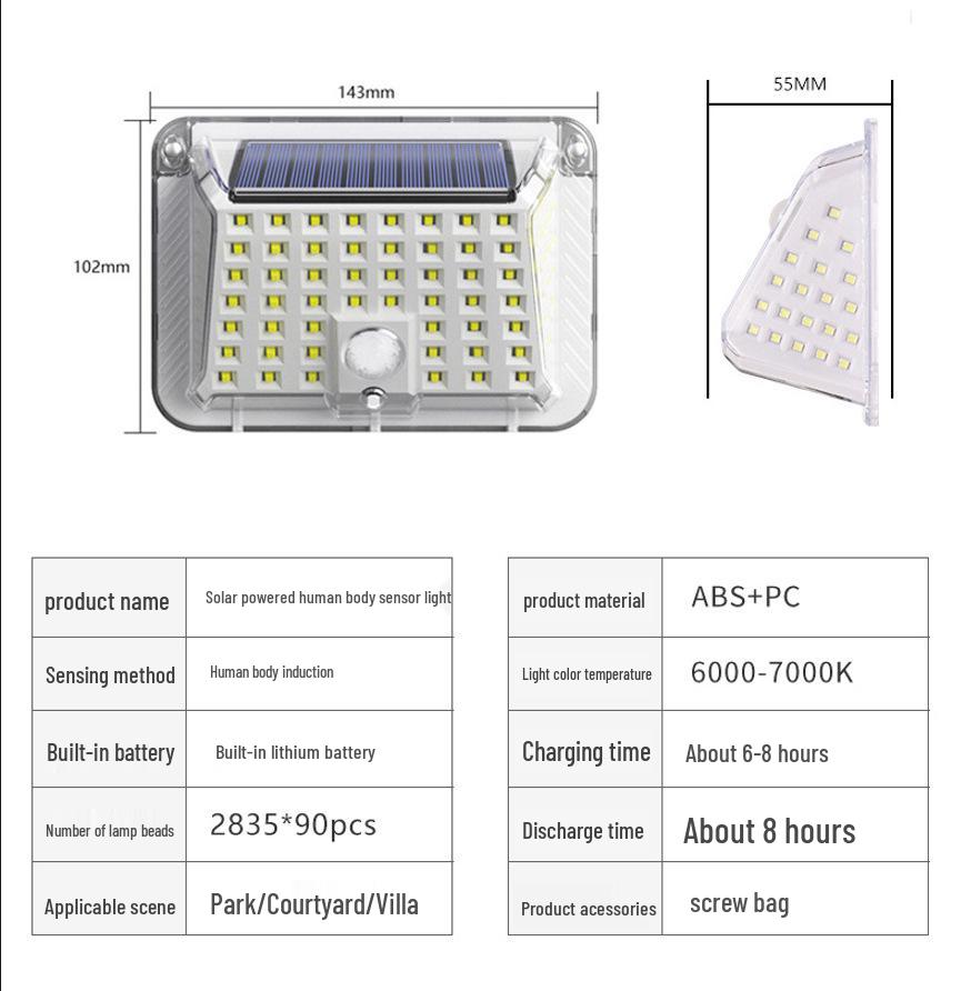 Solar Outdoor Wall Light with Human Body Sensor, Three Modes, Tungsten Filament, Waterproof for Garden or Villa Night Lighting.