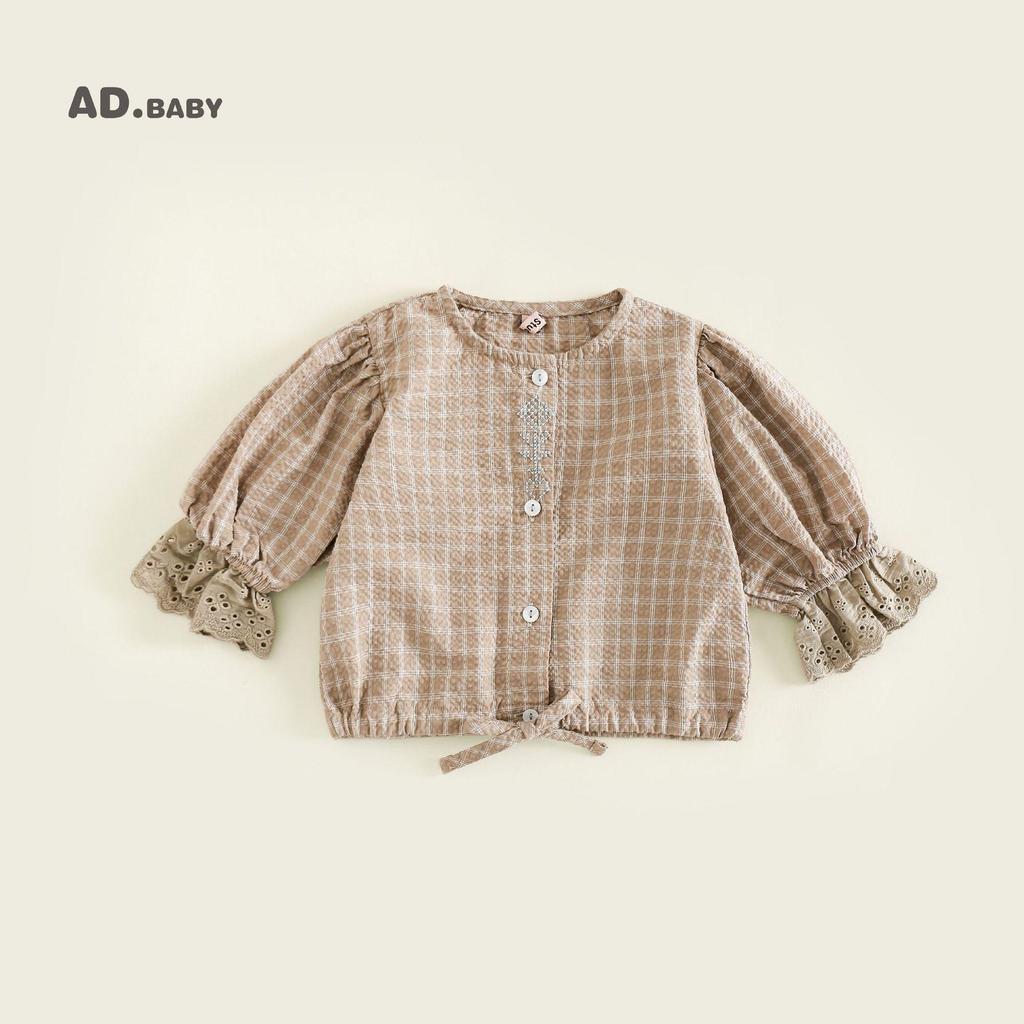 Autumn 2025 Girls' Korean-Style Embroidered Lace Puff Sleeve Top