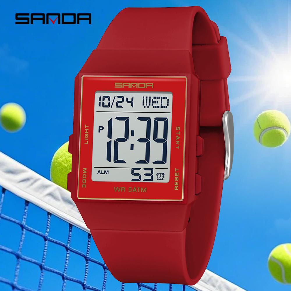 SANDA Women's Casual Digital Watches LED Lighting Stopwatch Alarm Clock Time Display 3ATM Waterproof Lady Elegant Watches 6363