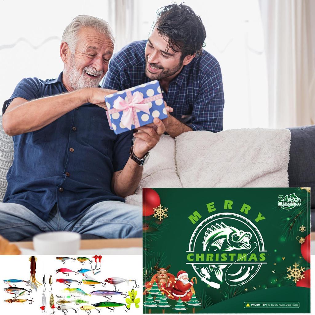 Fishing Countdown 24 Days Christmas Calendar Advent Realistic Lures Set For Freshwater Saltwater Fisherman Adult Men Teen Boys