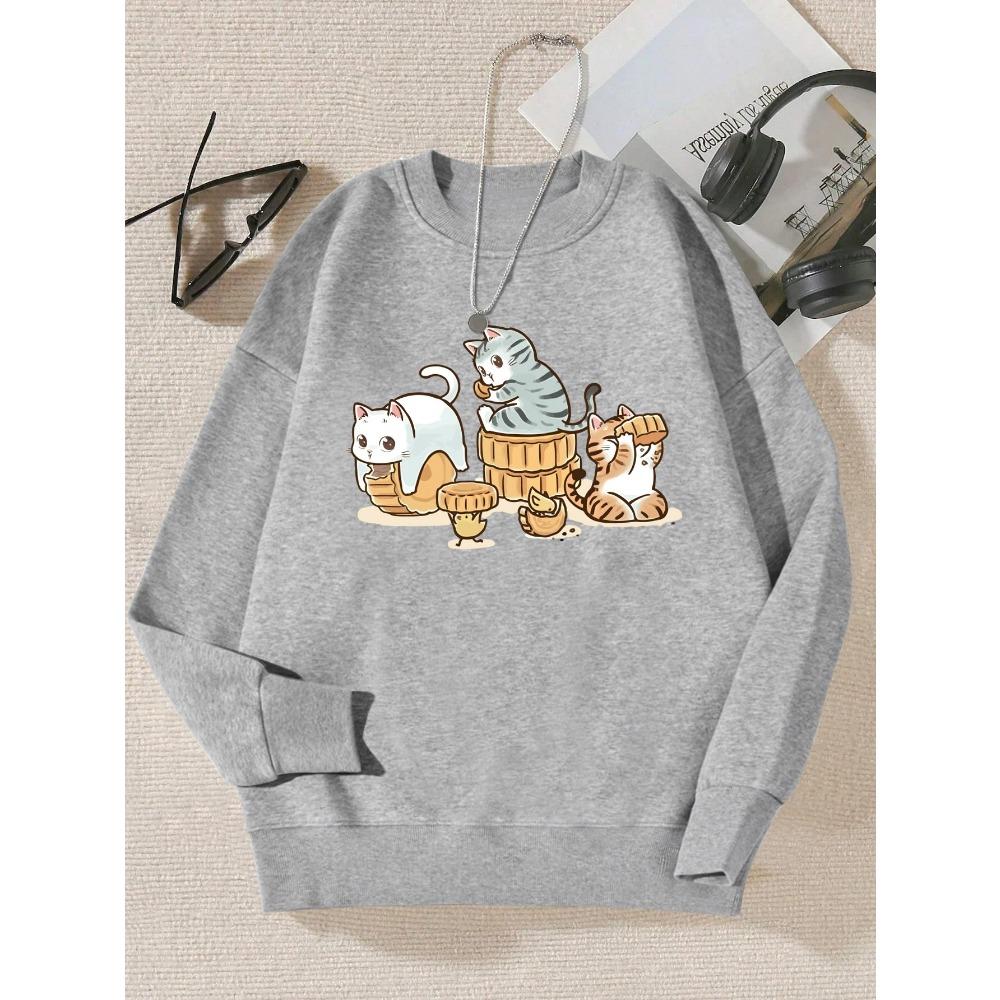 

Принт «Кошка, тайно поедающая пирожные», женские пуловеры, простой повседневный худи, осенний свободный свитшот, хипстерская спортивная одежда XL
