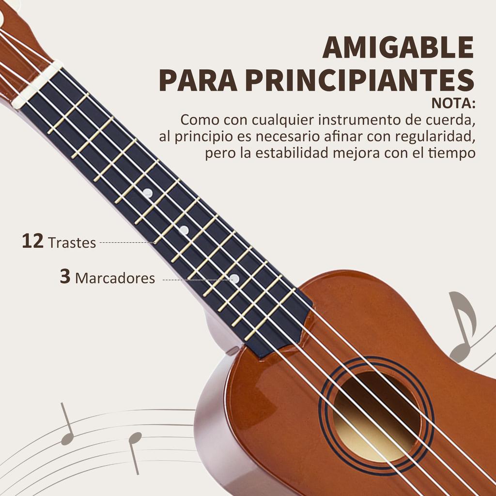 Soprano Ukulele, for Beginners, 4 Nylon Strings, 53 x 17.5 x 6.2 cm, Brown